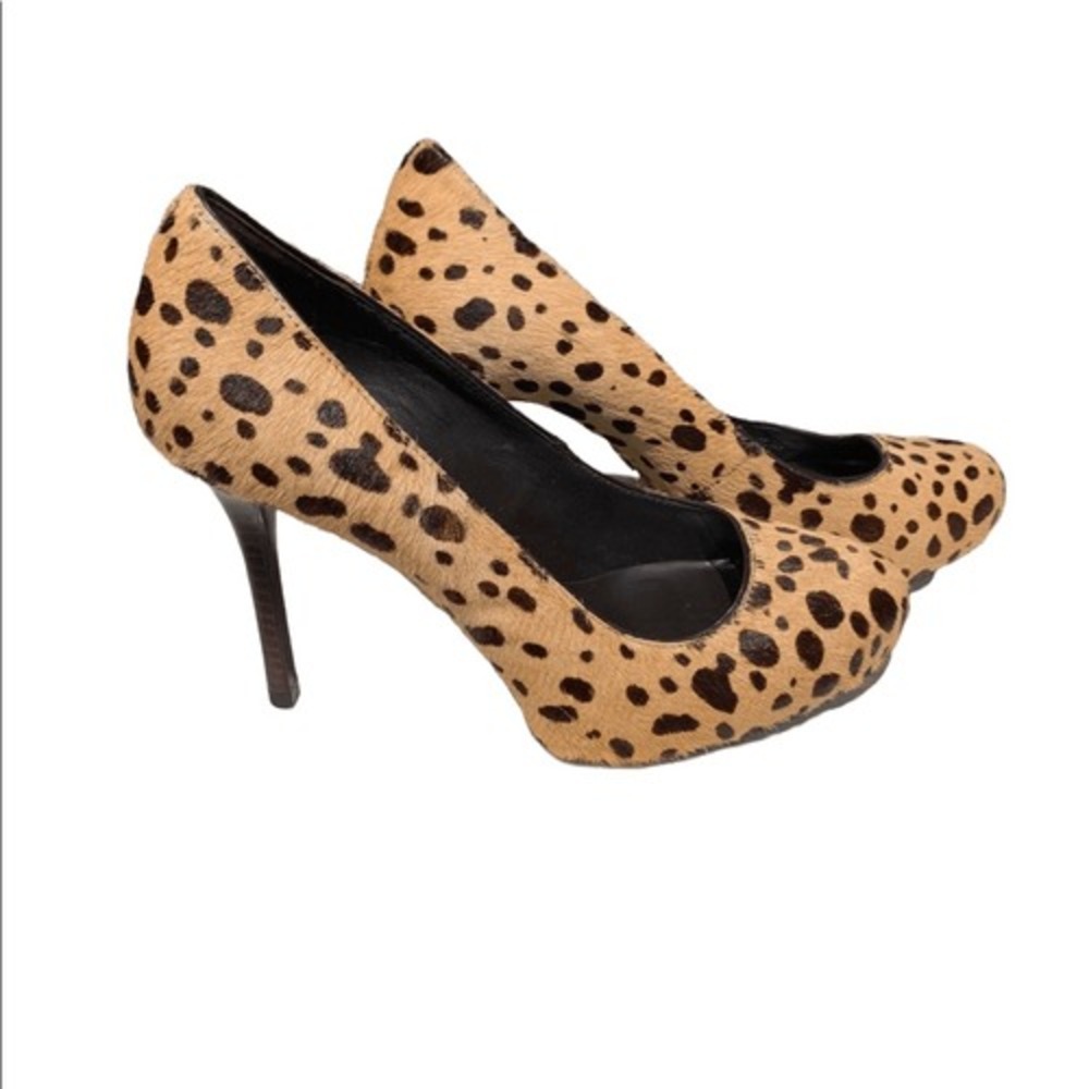 Tory Burch Cheetah Animal Pattern Heels w/ Concealed Platform Bovine Hair Sz 7.5 - Picture 7 of 11